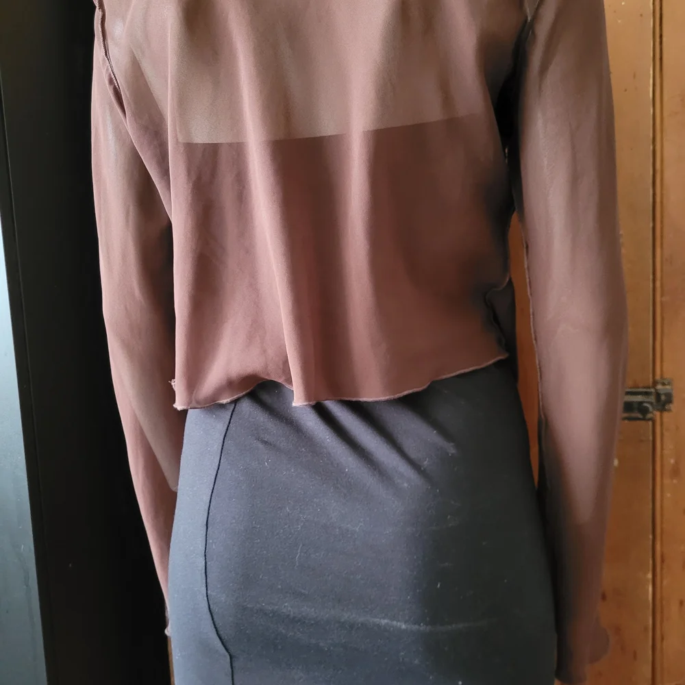 Sheer Tie-Front Blouse For Layering Chocolate Brown Medium Fairy Grunge H&M - Picture 8 of 11